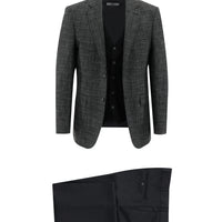 Siyah 7 Drop Slim Fit Dar Kesim Kombinli Yelekli Keten Takım Elbise