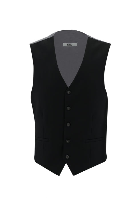 Siyah 7 Drop Slim Fit Dar Kesim Kombinli Yelekli Keten Takım Elbise