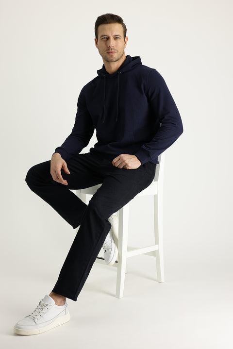 Black Slim Fit Narrow Cut Patterned Lycra Canvas / Chino Trousers