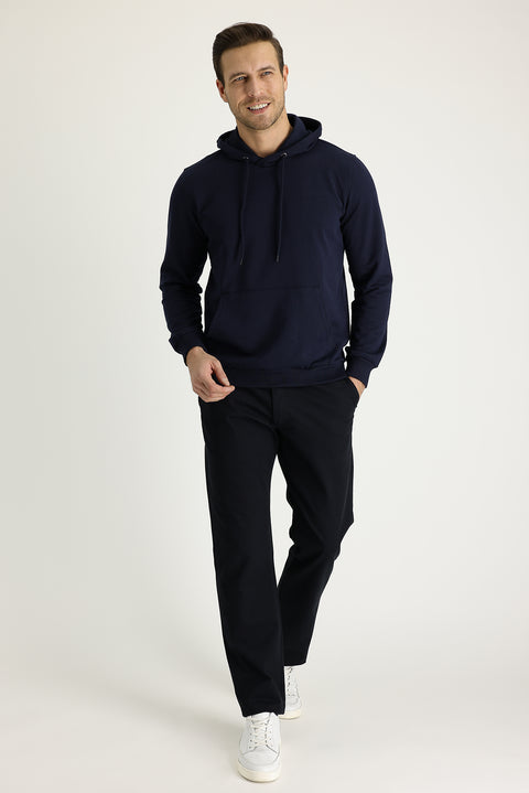 Siyah Relaxed Fit Rahat Kesim Desenli Likralı Kanvas / Chino Pantolon