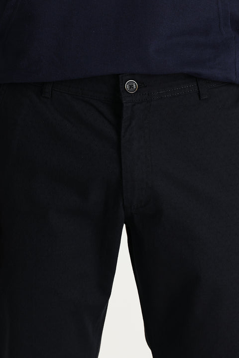 Siyah Relaxed Fit Rahat Kesim Desenli Likralı Kanvas / Chino Pantolon