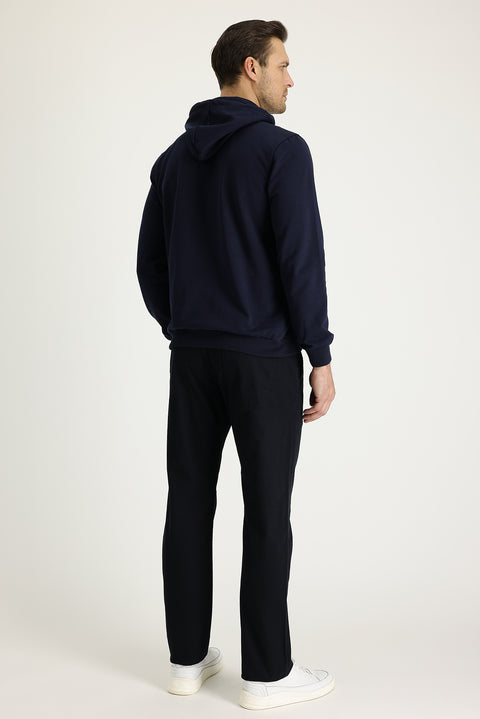 Siyah Relaxed Fit Rahat Kesim Desenli Likralı Kanvas / Chino Pantolon