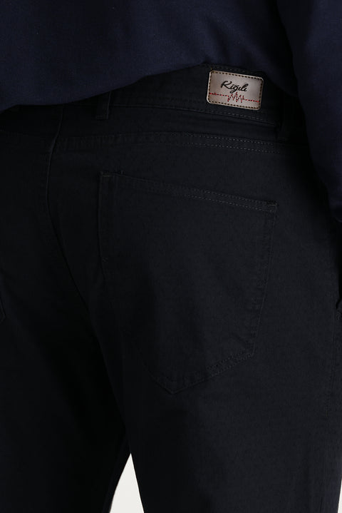 Siyah Regular Fit Standart Kesim Desenli Likralı Kanvas / Chino Pantolon