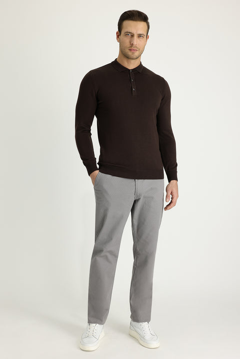 Orta Gri Relaxed Fit Rahat Kesim Desenli Likralı Kanvas / Chino Pantolon