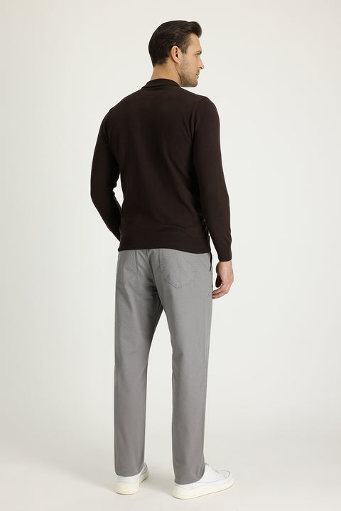 Orta Gri Relaxed Fit Rahat Kesim Desenli Likralı Kanvas / Chino Pantolon