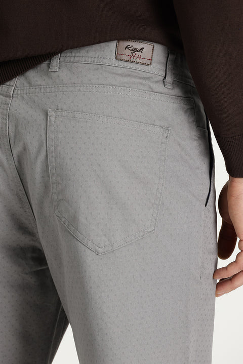 Orta Gri Relaxed Fit Rahat Kesim Desenli Likralı Kanvas / Chino Pantolon