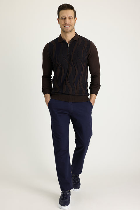 Açık Lacivert Relaxed Fit Rahat Kesim Desenli Likralı Kanvas / Chino Pantolon