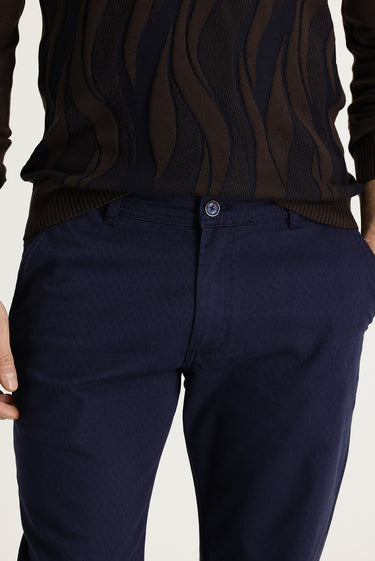 Açık Lacivert Regular Fit Desenli Likralı Kanvas / Chino Pantolon