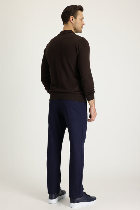 Açık Lacivert Relaxed Fit Rahat Kesim Desenli Likralı Kanvas / Chino Pantolon