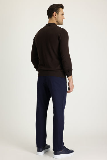 Açık Lacivert Regular Fit Desenli Likralı Kanvas / Chino Pantolon