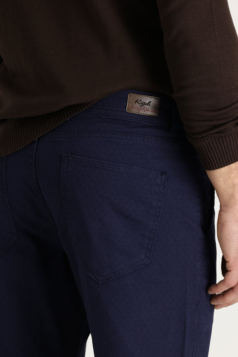 Açık Lacivert Relaxed Fit Rahat Kesim Desenli Likralı Kanvas / Chino Pantolon