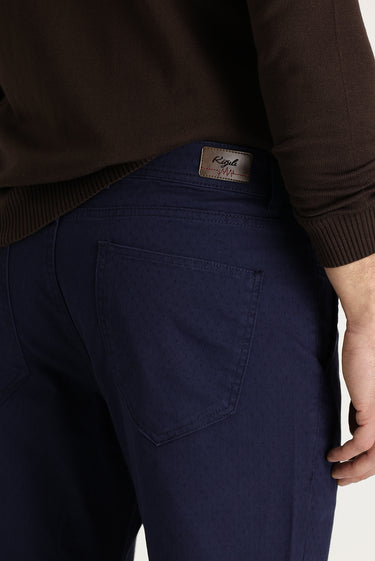 Açık Lacivert Regular Fit Desenli Likralı Kanvas / Chino Pantolon