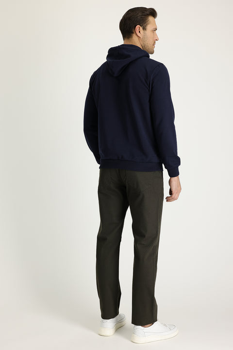 Orta Haki 6 Drop Regular Fit Standart Kesim Desenli Likralı Kanvas / Chino Pantolon