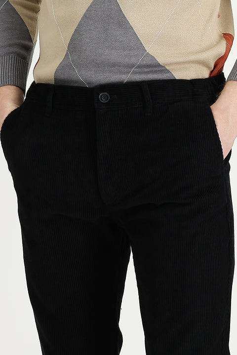 Siyah 7 Drop Slim Fit Dar Kesim Likralı Kadife Pantolon