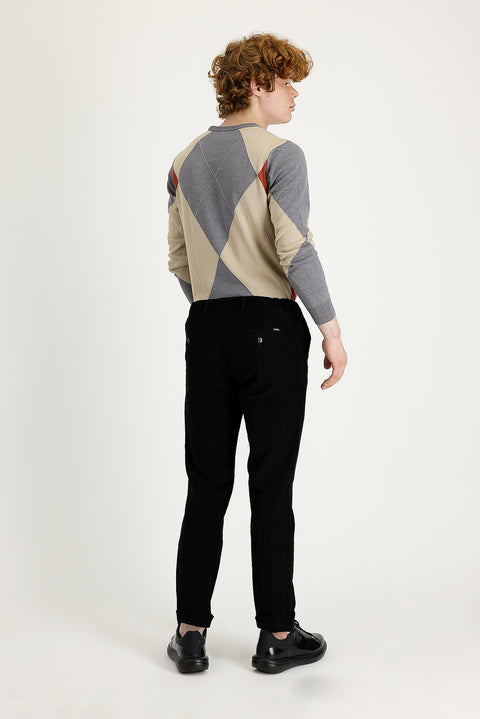 Siyah 7 Drop Slim Fit Dar Kesim Likralı Kadife Pantolon