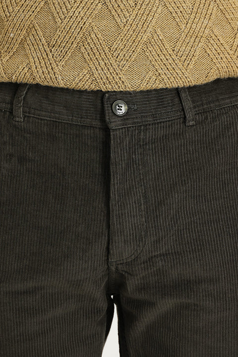 Orta Haki 7 Drop Slim Fit Dar Kesim Likralı Kadife Pantolon