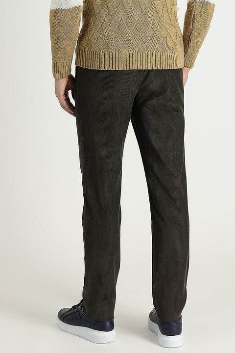 Orta Haki 7 Drop Slim Fit Dar Kesim Likralı Kadife Pantolon
