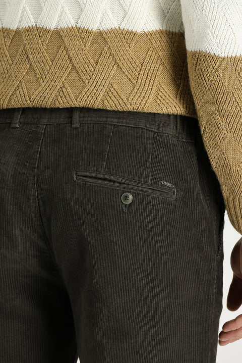 Orta Haki 7 Drop Slim Fit Dar Kesim Likralı Kadife Pantolon