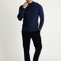 Koyu Lacivert Relaxed Fit Rahat Kesim Likralı Kadife Pantolon