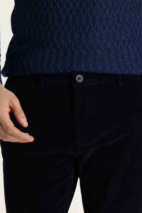 Koyu Lacivert 4 Drop Relaxed Fit Rahat Kesim Likralı Kadife Pantolon