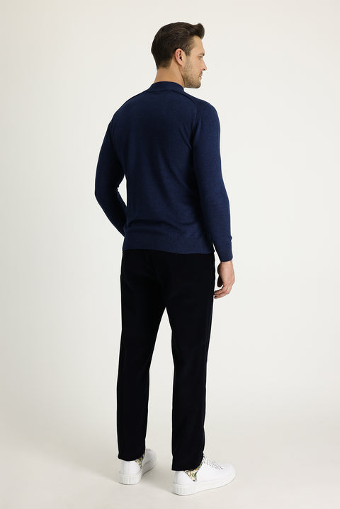 Koyu Lacivert 4 Drop Relaxed Fit Rahat Kesim Likralı Kadife Pantolon