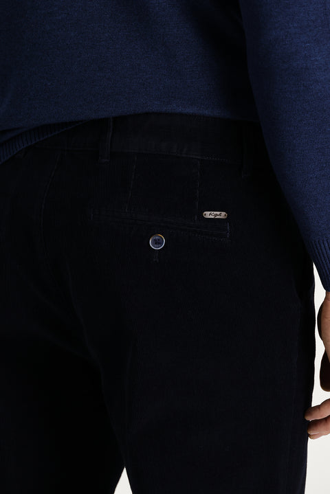 Koyu Lacivert 4 Drop Relaxed Fit Rahat Kesim Likralı Kadife Pantolon