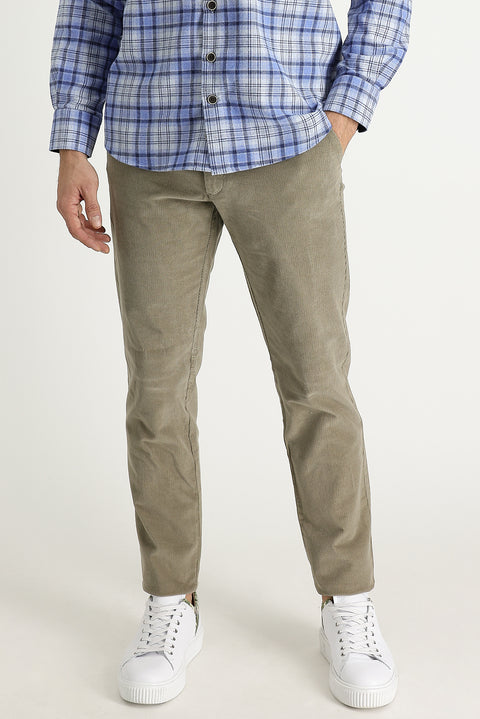 Orta Bej 6 Drop Regular Fit Standart Kesim Likralı Kadife Pantolon