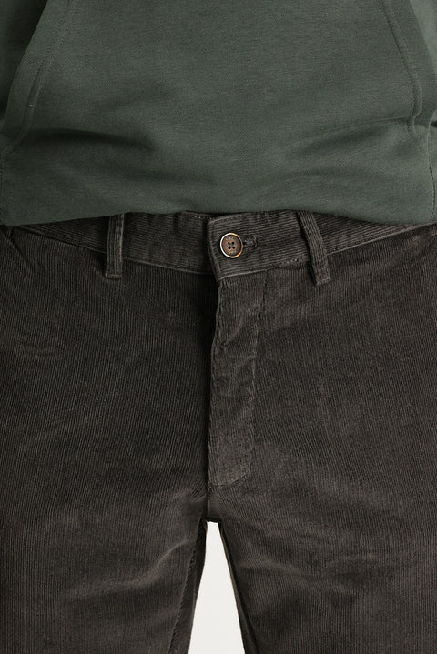 Orta Haki 6 Drop Regular Fit Standart Kesim Likralı Kadife Pantolon