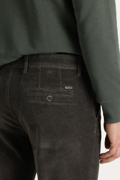 Orta Haki 6 Drop Regular Fit Standart Kesim Likralı Kadife Pantolon