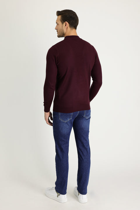 Mid-Dark Blue Regular Fit Standard Cut Lycra Denim Pants