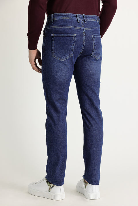 Orta Lacivert 7 Drop Slim Fit Dar Kesim Likralı Denim Pantolon