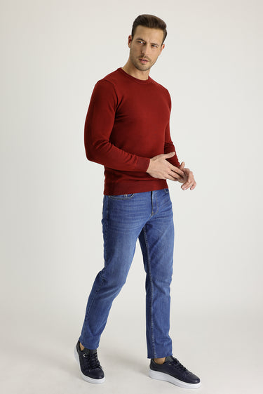 Koyu Mavi  Regular Fit Likralı Denim Pantolon