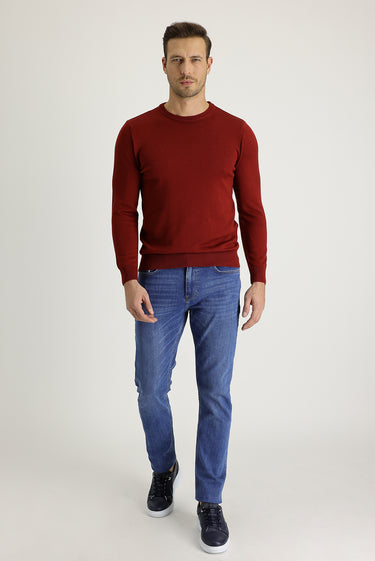 Koyu Mavi  Regular Fit Likralı Denim Pantolon