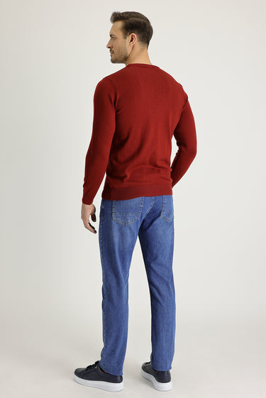 Koyu Mavi  Regular Fit Likralı Denim Pantolon