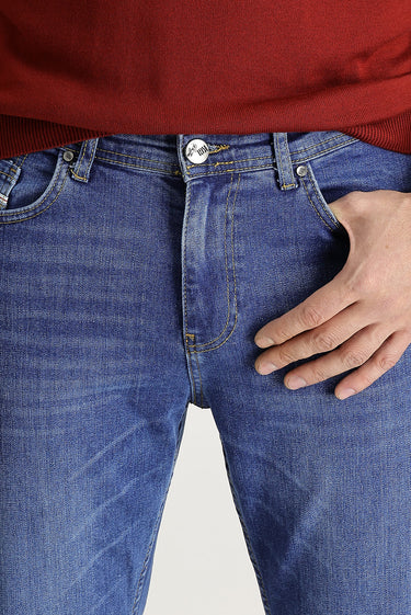Koyu Mavi  Regular Fit Likralı Denim Pantolon