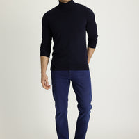 Orta Lacivert Slim Fit Dar Kesim Likralı Denim Pantolon