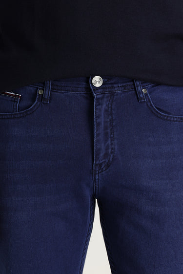 Orta Lacivert Slim Fit Dar Kesim Likralı Denim Pantolon
