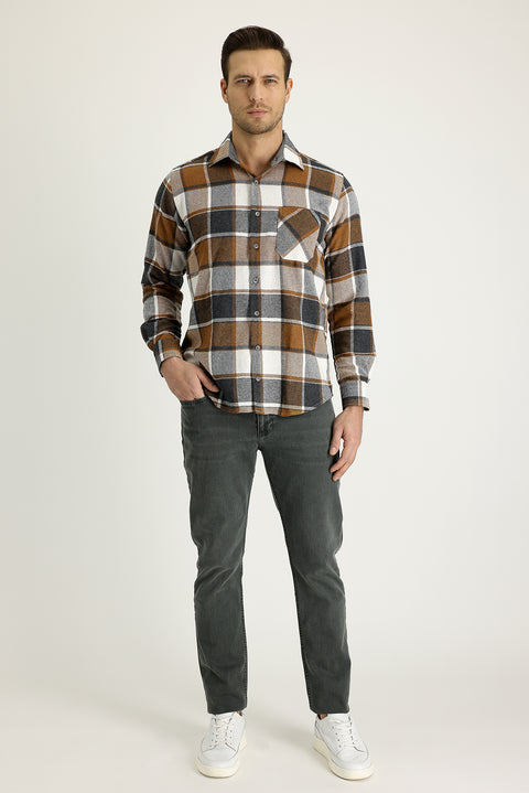 Orta Haki 6 Drop Regular Fit Standart Kesim Likralı Denim Pantolon