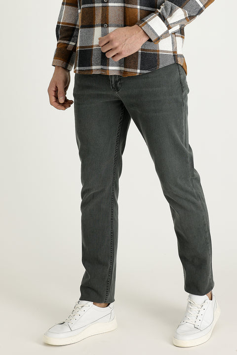 Orta Haki 6 Drop Regular Fit Standart Kesim Likralı Denim Pantolon