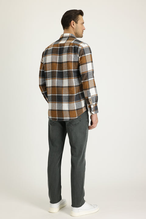 Orta Haki 6 Drop Regular Fit Standart Kesim Likralı Denim Pantolon