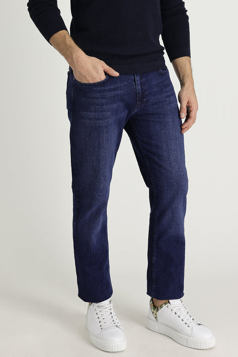 Orta Lacivert Regular Fit Standart Kesim Likralı Denim Pantolon