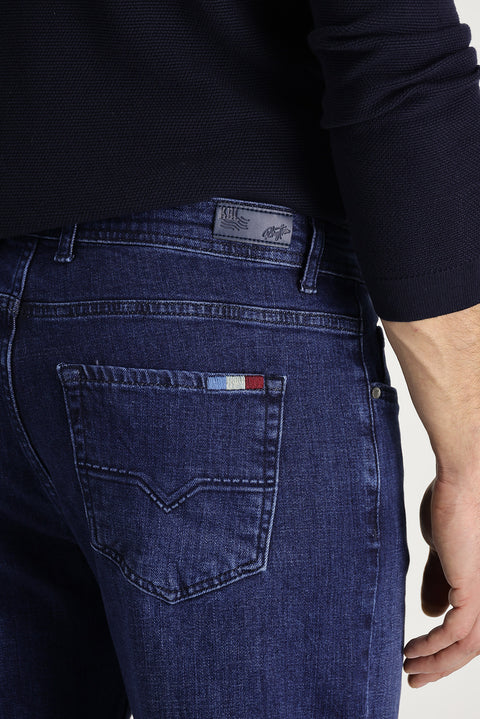 Orta Lacivert Regular Fit Standart Kesim Likralı Denim Pantolon