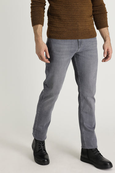 Orta Gri Slim Fit Dar Kesim Likralı Denim Pantolon