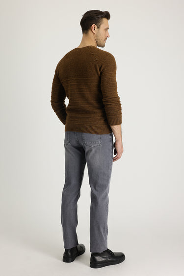Orta Gri Slim Fit Dar Kesim Likralı Denim Pantolon