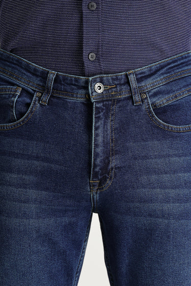 Orta Lacivert Slim Fit Dar Kesim Likralı Denim Pantolon
