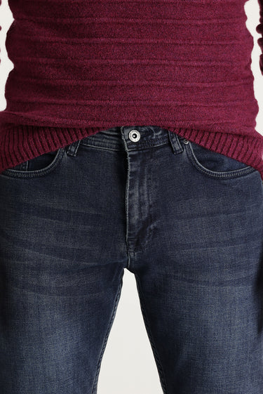 Koyu Lacivert Slim Fit Dar Kesim Likralı Denim Pantolon