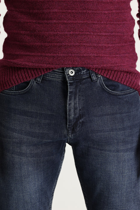 Koyu Lacivert Slim Fit Dar Kesim Likralı Denim Pantolon