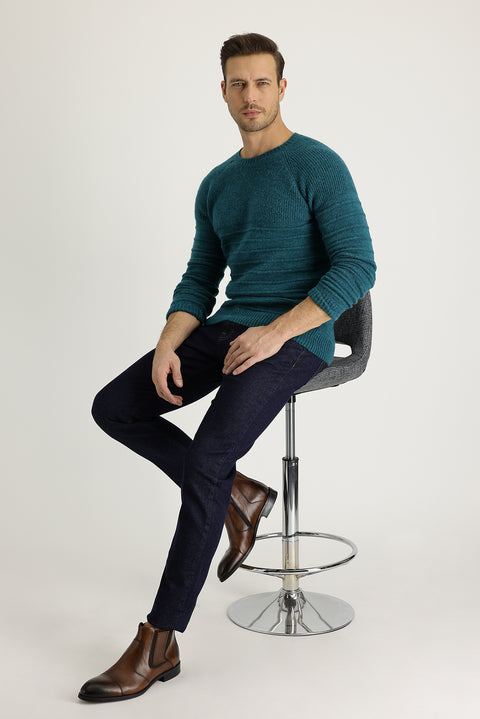 Koyu Lacivert 7 Drop Slim Fit Dar Kesim Likralı Denim Pantolon