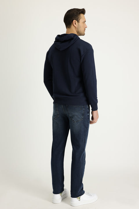Koyu Mavi  Regular Fit Standart Kesim Likralı Denim Pantolon