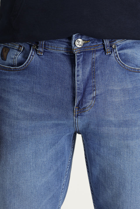 Light Blue Regular Fit Standard Cut Lycra Denim Pants